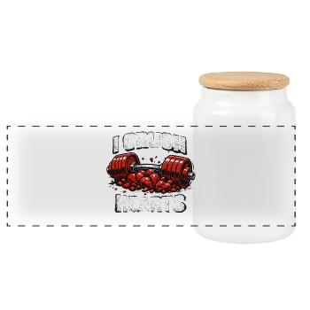 Valentines Day I Crush Hearts Dumbbell Lifting GYM - Panoramic Cookie Jar with Wooden Lid - white - Front