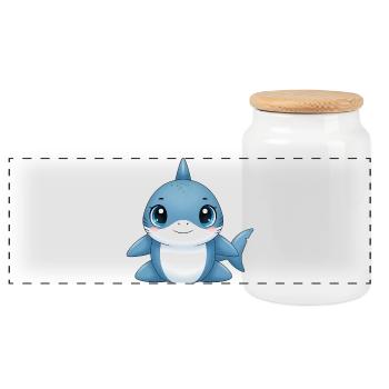 Ami câlin au requin bleu - Boîte à biscuits avec couvercle en bois - blanc - Devant