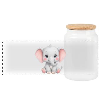 Cuddly baby elephant cartoon - Panoramic Cookie Jar with Wooden Lid - white - Front