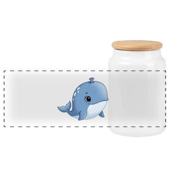 Baleine de dessins animés bleus avec le sourire - Boîte à biscuits avec couvercle en bois - blanc - Devant