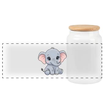Cuddly baby elephant cartoon - Panoramic Cookie Jar with Wooden Lid - white - Front