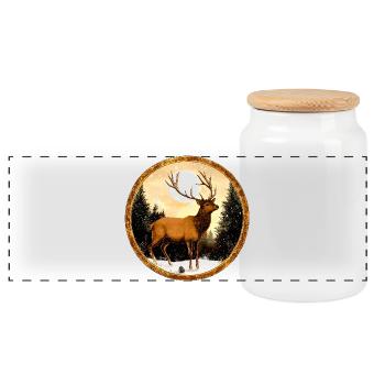 Deer Style - Panoramic Cookie Jar with Wooden Lid - white - Front