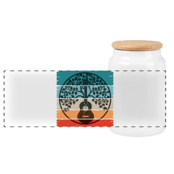 Ukulélé Mandala sur un coucher de soleil rétro - Boîte à biscuits avec couvercle en bois - blanc - Devant