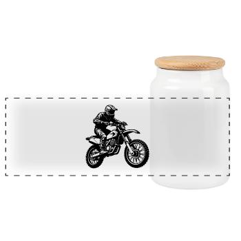 Motocross-Fahrer - Panorama Keksdose mit Holzdeckel - Weiß - Vorne