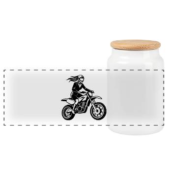Motocross-Mädchen - Panorama Keksdose mit Holzdeckel - Weiß - Vorne