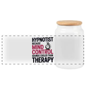 Hypnotist Mind Control Cooler Than Therapy Pro  - Panoramic Cookie Jar with Wooden Lid - white - Front