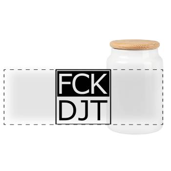 Provocative Block Typography Protest - Panoramic Cookie Jar with Wooden Lid - white - Front