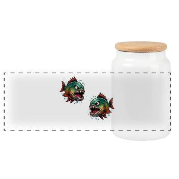 Piranha Deep Sea Fighter - Panoramic Cookie Jar with Wooden Lid - white - Front