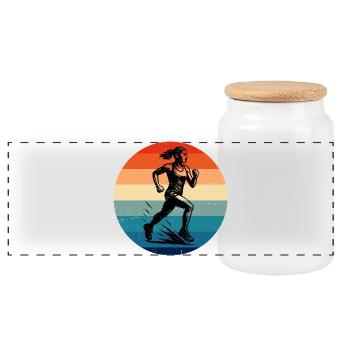 Classic running motif - Panoramic Cookie Jar with Wooden Lid - white - Front