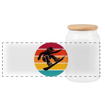 Fresh snowboard motif for snowboard for women - Panoramic Cookie Jar with Wooden Lid - white - Front