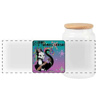 Attention: Freelance Running Artist - Panoramic Cookie Jar with Wooden Lid - white - Front