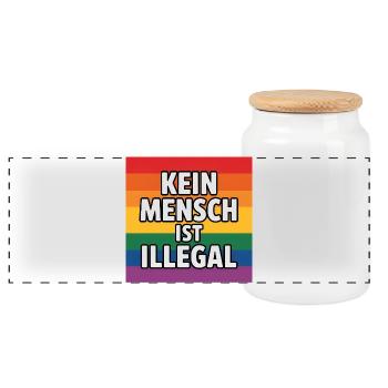 No One Is Illegal - Against the Right - Panoramic Cookie Jar with Wooden Lid - white - Front