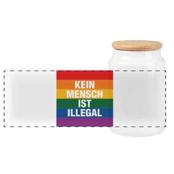 No One Is Illegal - Against the Right - Panoramic Cookie Jar with Wooden Lid - white - Front