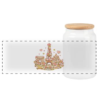 Floral Parisland Landmarks - Panoramic Cookie Jar with Wooden Lid - white - Front
