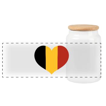 Belgian Flag Heart - Panoramic Cookie Jar with Wooden Lid - white - Front