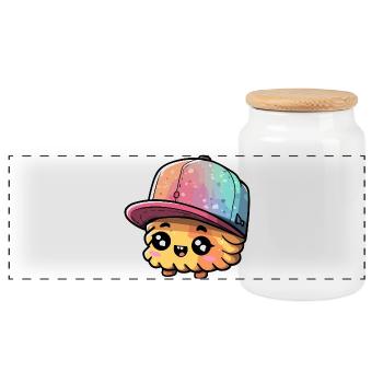 Colorful Kawaii Sushi Cap - Panoramic Cookie Jar with Wooden Lid - white - Front