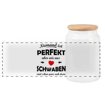 Red Heart on Black – Swabia - Panoramic Cookie Jar with Wooden Lid - white - Front