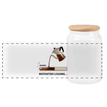 Motivation lädt mit Kaffee - Panorama Keksdose mit Holzdeckel - Weiß - Vorne