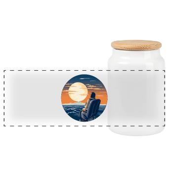Mondnacht am Meer Blick - Panorama Keksdose mit Holzdeckel - Weiß - Vorne