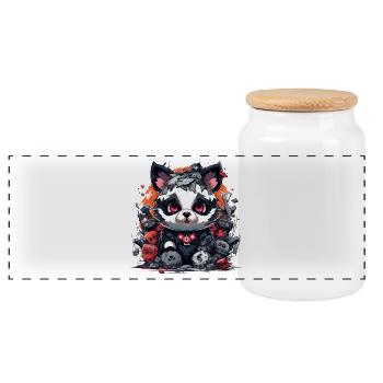 Robo Panda im Schlachtfeld - Panorama Keksdose mit Holzdeckel - Weiß - Vorne
