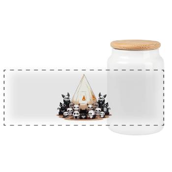 Panda Pyramid Parade - Panoramic Cookie Jar with Wooden Lid - white - Front