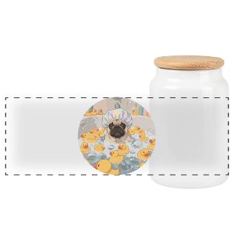 Mops in the bubble bath - Panoramic Cookie Jar with Wooden Lid - white - Front
