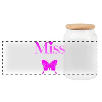 Miss Papillon Fushia - Panoramic Cookie Jar with Wooden Lid - white - Front
