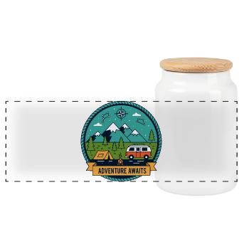 Badge de camping d’aventure en pleine nature - Boîte à biscuits avec couvercle en bois - blanc - Devant