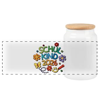 School Child 2026 School Enrollment Back to School - Panoramic Cookie Jar with Wooden Lid - white - Front