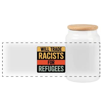 Will Trade Racists for Refugees - Antifa Tee - Panoramic Cookie Jar with Wooden Lid - white - Front