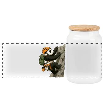 Bloc panda avec du matériel d’escalade - Boîte à biscuits avec couvercle en bois - blanc - Devant