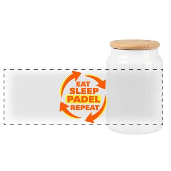 Eat Sleep Padel Repeat Athlete Statement - Panoramic Cookie Jar with Wooden Lid - white - Front