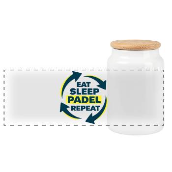 Eat Sleep Padel Repeat Athlete Statement - Panoramic Cookie Jar with Wooden Lid - white - Front