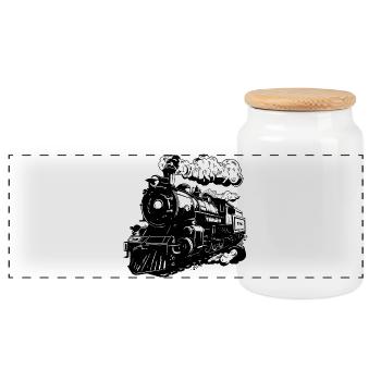 Train - Panoramic Cookie Jar with Wooden Lid - white - Front