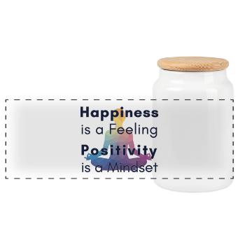 Happiness is a Feeling Positivity is a Mindset - Panoramic Cookie Jar with Wooden Lid - white - Front