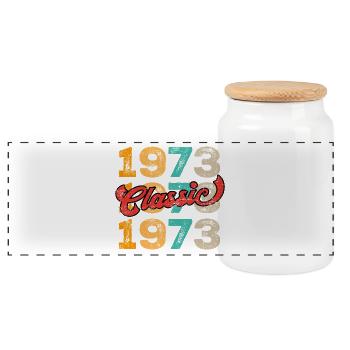 Classic 1973 - Panoramic Cookie Jar with Wooden Lid - white - Front