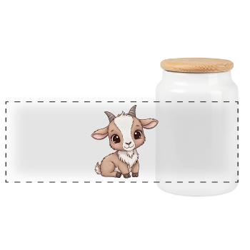 Cute baby goat cartoon - Panoramic Cookie Jar with Wooden Lid - white - Front