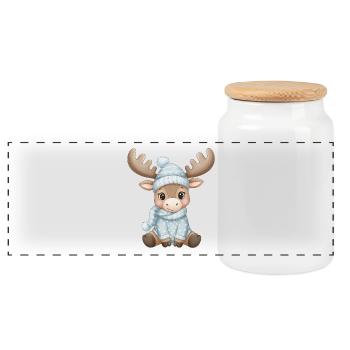 Winter reindeer in blue with hat and scarf - Panoramic Cookie Jar with Wooden Lid - white - Front