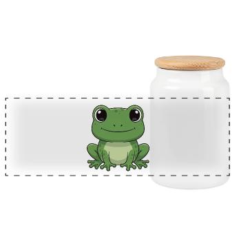 Fröhlicher Frosch Cartoon Grün - Panorama Keksdose mit Holzdeckel - Weiß - Vorne