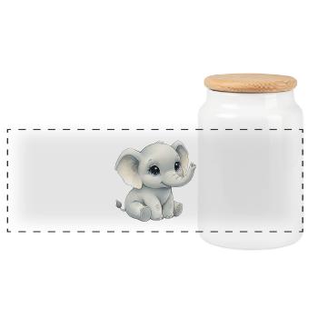 Kleiner Elefant im Aquarellstil - Panorama Keksdose mit Holzdeckel - Weiß - Vorne