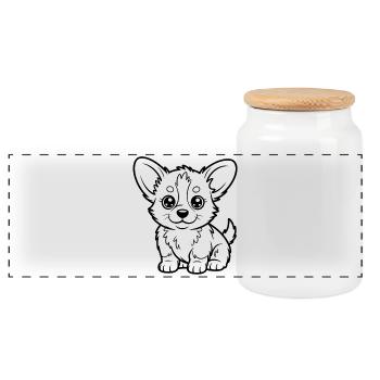 Kuscheliger Chihuahua Strichzeichnung - Panorama Keksdose mit Holzdeckel - Weiß - Vorne
