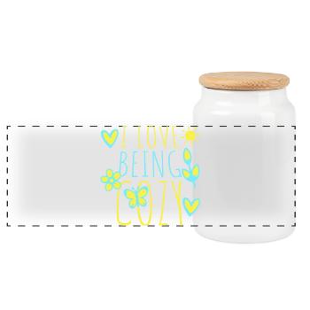 I Love Being Cozy Gemütlichkeit Zuhause Entspannt - Panoramic Cookie Jar with Wooden Lid - white - Front