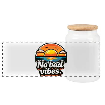 No Bad Vibes Sunset by the Sea - Panoramic Cookie Jar with Wooden Lid - white - Front