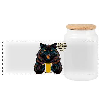 Chat avec la phrase « Ne discute pas avec moi » - Boîte à biscuits avec couvercle en bois - blanc - Devant