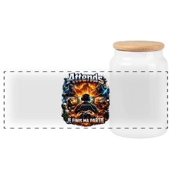 Wait, I'm finishing my gamer game - Panoramic Cookie Jar with Wooden Lid - white - Front