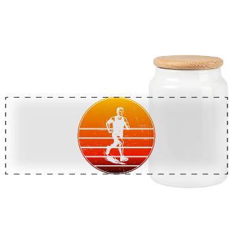 Iconic running motif - Panoramic Cookie Jar with Wooden Lid - white - Front