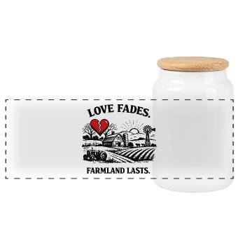 Love Fades – Farmland Lasts Spruch Design - Panorama Keksdose mit Holzdeckel - Weiß - Vorne