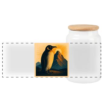 Sonnenpinguin am Bergpanorama - Panorama Keksdose mit Holzdeckel - Weiß - Vorne
