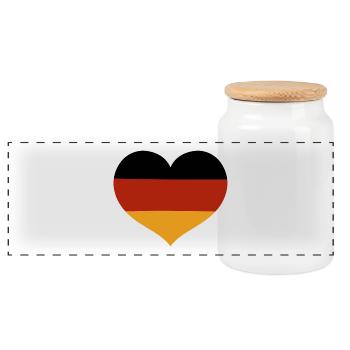 German Heart Shaped Flag - Panoramic Cookie Jar with Wooden Lid - white - Front