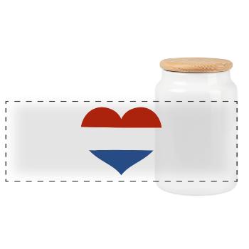 Netherlands Flag Heart - Panoramic Cookie Jar with Wooden Lid - white - Front